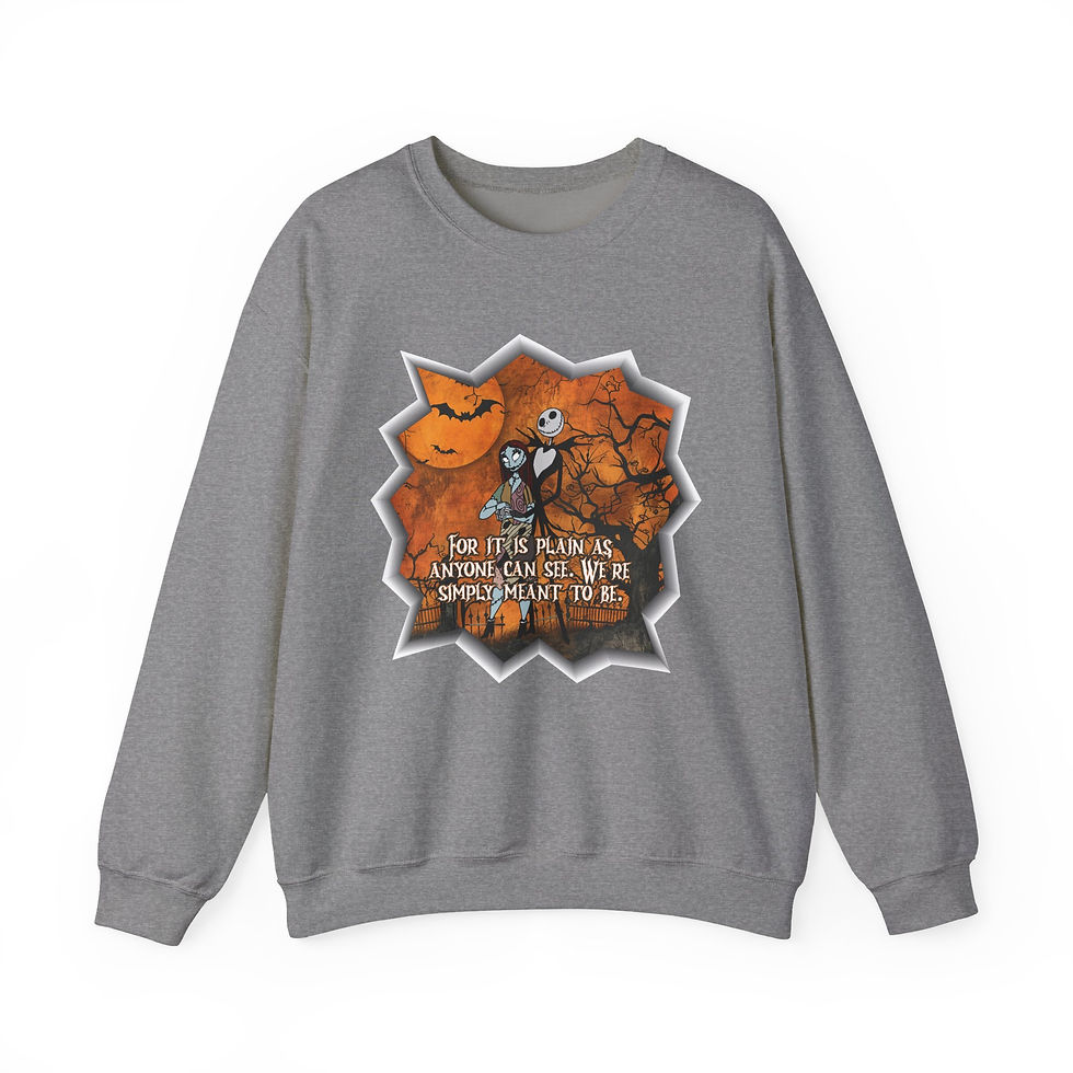 Thumbnail: Gray sweatshirt with Jack Skellington graphic and text on a white background.