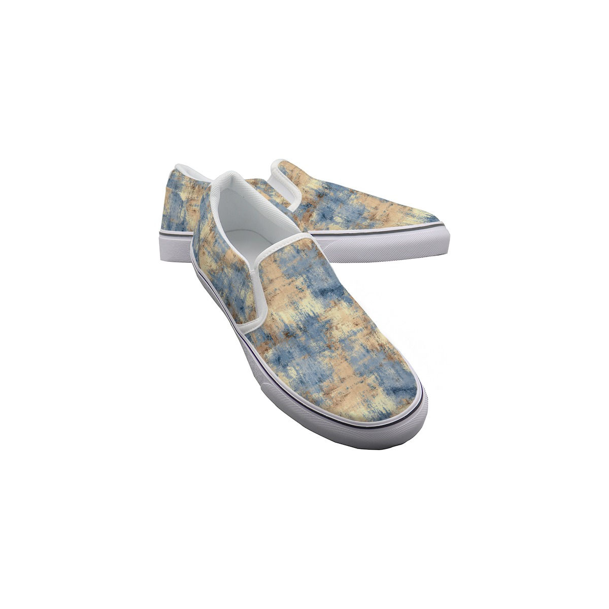 Women's Slip On Sneakers Blue and Tan Grunge