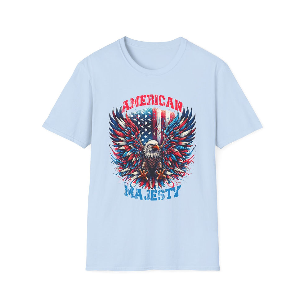 Light blue t-shirt featuring an eagle graphic with American flag design