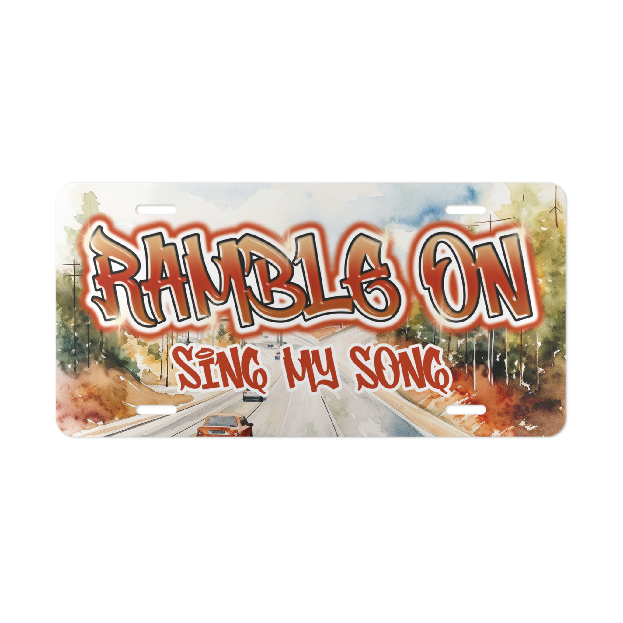 RAMBLE ON Vanity Plate wAirbrush Effect, Custom Car Decor