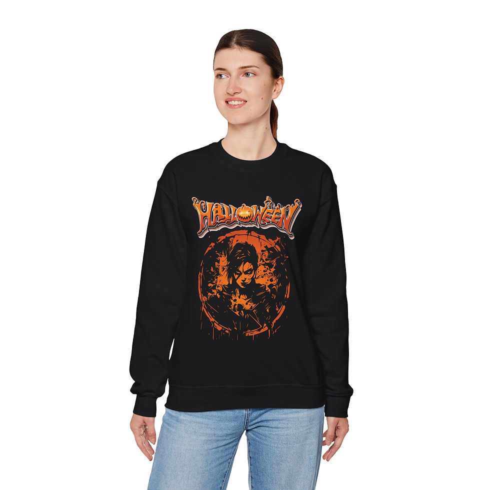 Thumbnail: Halloween Girl in Fire Crewneck Unisex Sweatshirt
