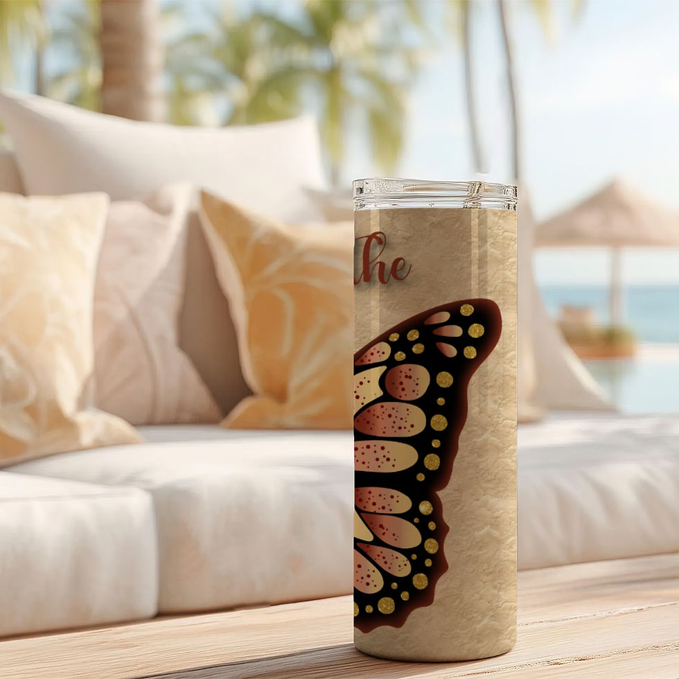 Thumbnail: 20OZ Skinny Tumbler Burgundy Rust Floral Butterfly