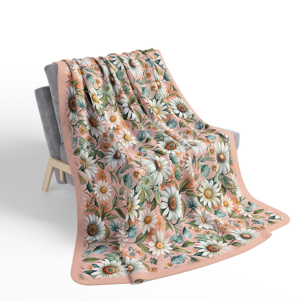 Thumbnail: Daisy flower design blanket draped over a chair, Personalized Velveteen Plush Blanket.