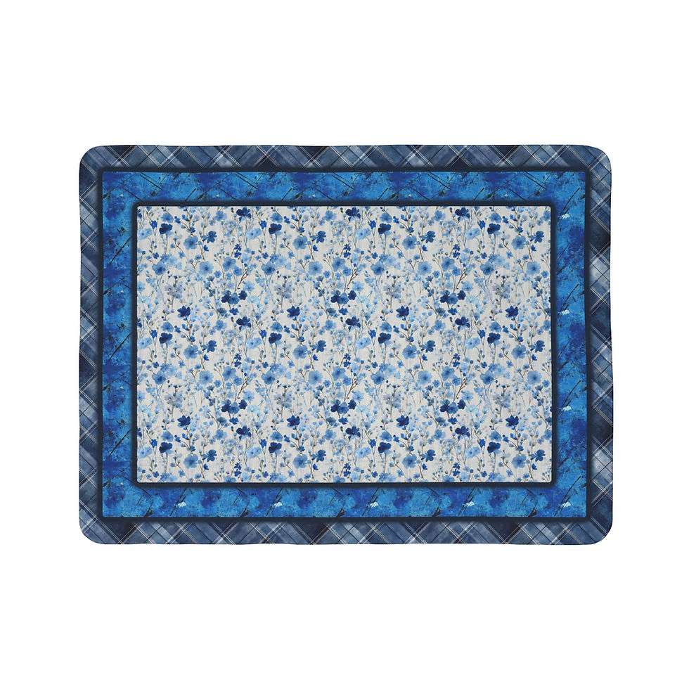 Thumbnail: Blue Floral Fleece Sherpa Blanket – Cozy Plaid Border Throw for Home & Gifts