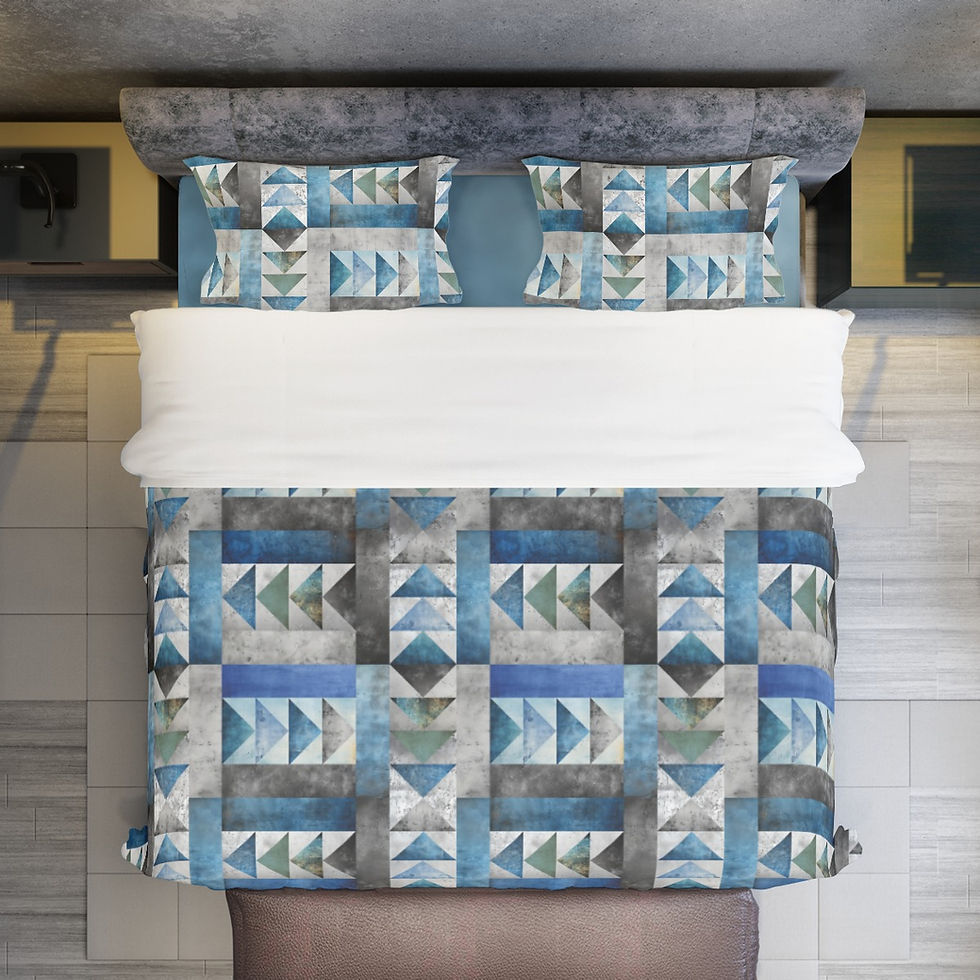 IMPORTED Four-piece Duvet Cover Set BLUE BLACK GEOMETRIC BED TOP