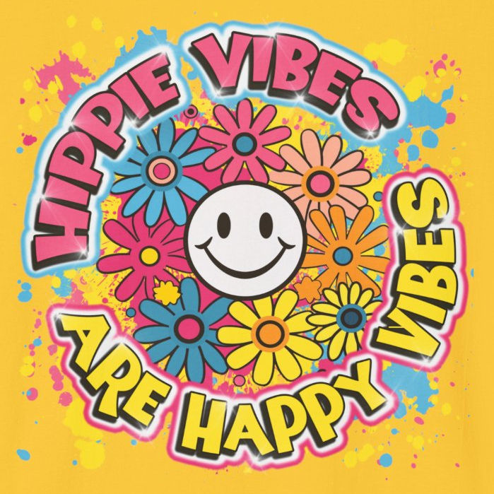 Hippie Vibes Are Happy Vibes T-Shirt — Retro Smiley Flower Graphic Tee