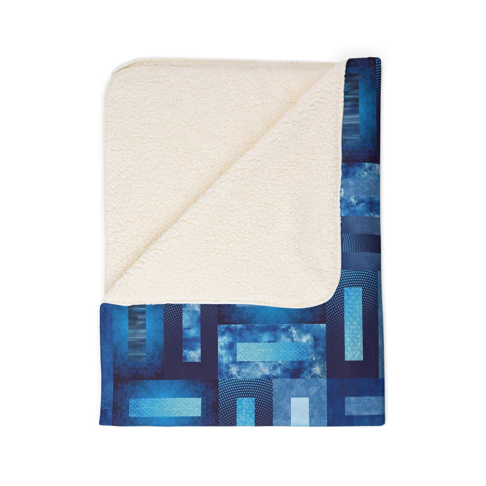 Thumbnail: Blue Domino Rectangles - Fleece Sherpa Blanket, folded, with visible patterns and textures.