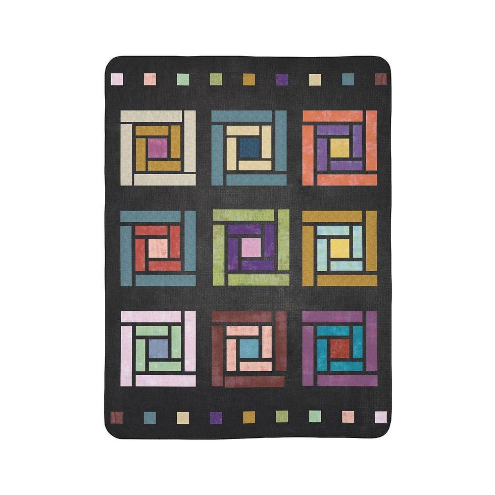 Thumbnail: Colorful quilt design, Bumblebee X Quilt Look 80x60 - Fleece Sherpa Blanket on dark background