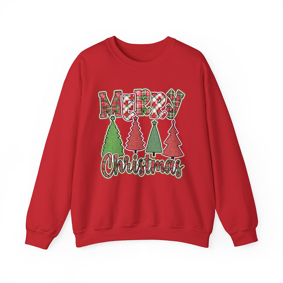 Thumbnail: Red sweatshirt with Merry Christmas text and trees on white background.