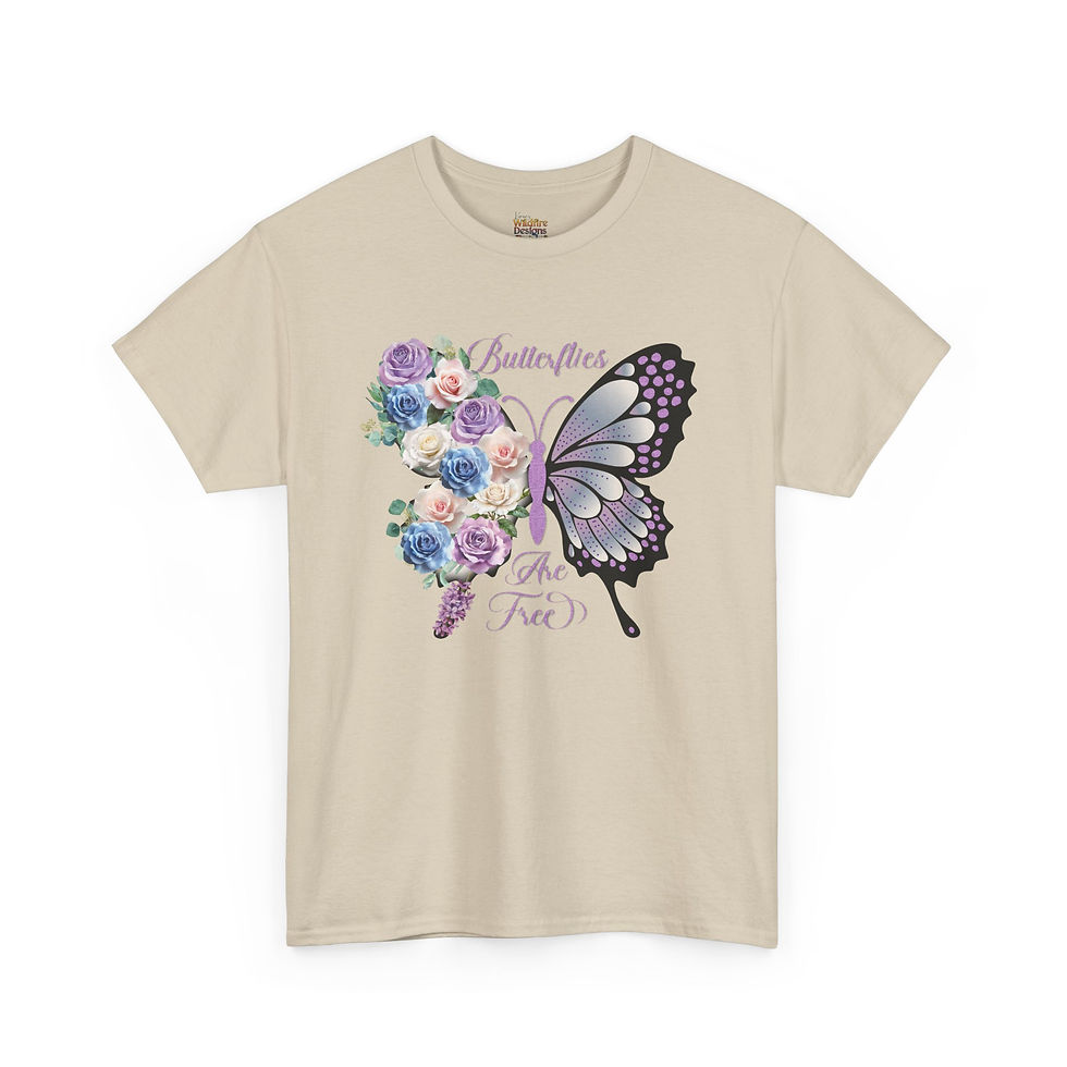 Thumbnail: Butterflies Are Free Floral Butterfly T‑Shirt — Purple Rose Garden Tee