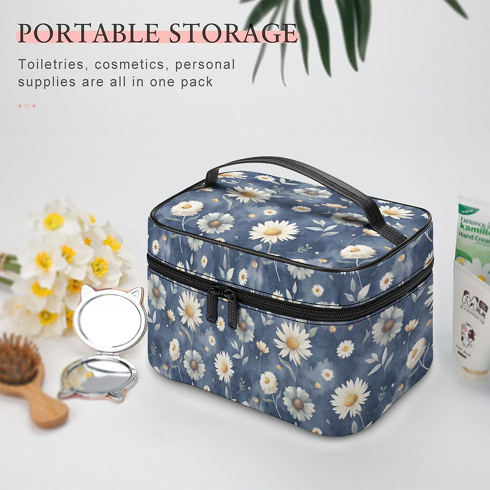 Thumbnail: Large Capacity Toiletry Organizer Bag Daisies on Blue