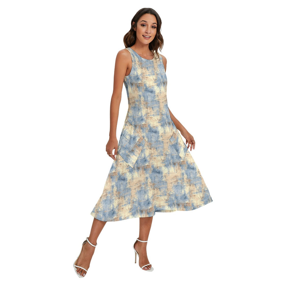 Thumbnail: Tank Dress with blue and tan grunge pattern