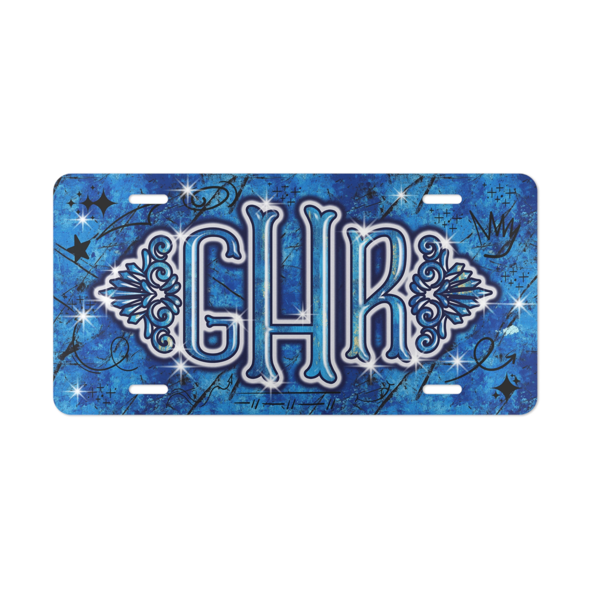Blue Monogram Vanity Plate — Personalized Initial License Plate