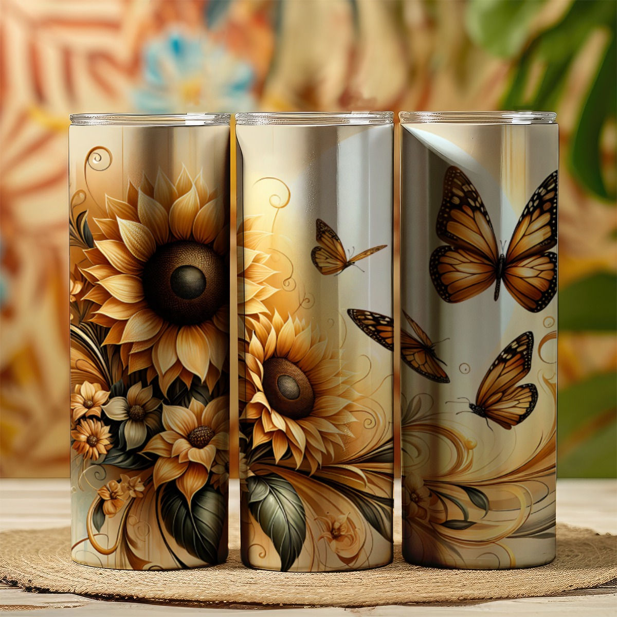 20OZ Straight Cup WSliding Lid DAISY BUTTERFLY Printed in USA