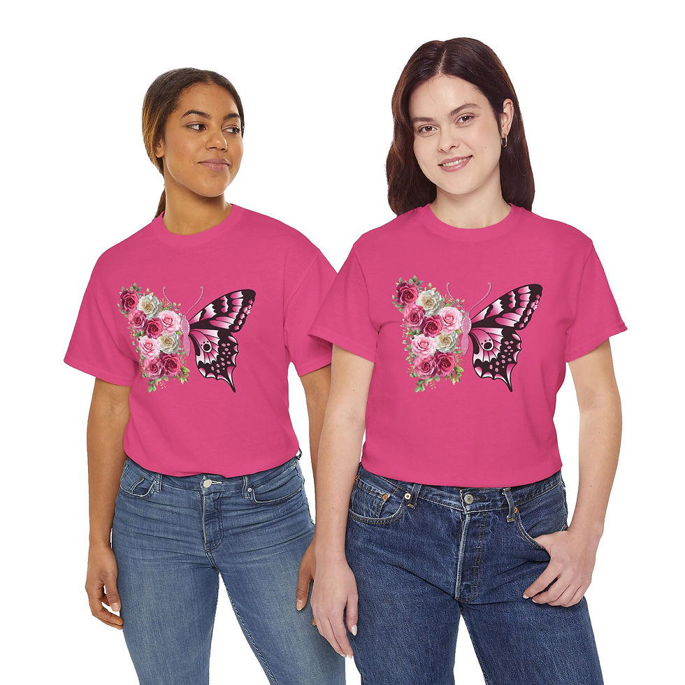 Thumbnail: Butterfly Rose Tee — Pink Floral Half-Butterfly Graphic T-Shirt
