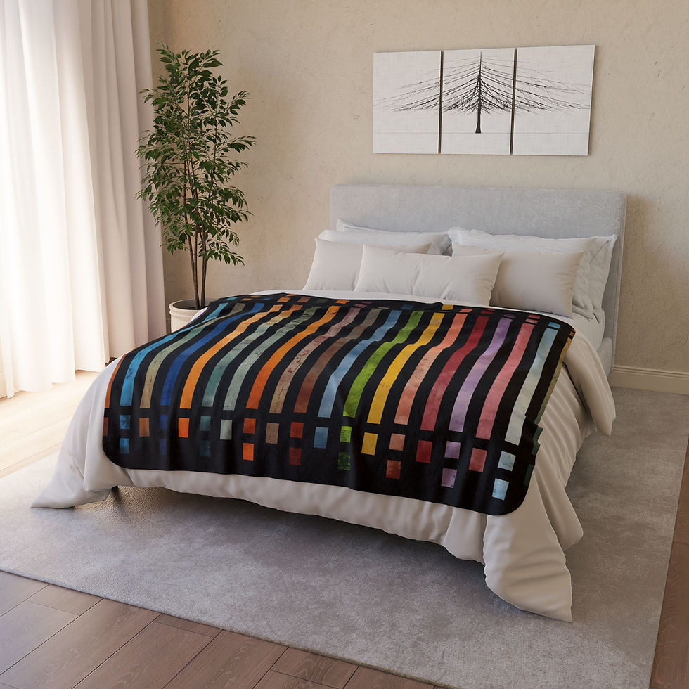 Thumbnail: Cozy bed with colorful blanket, Pink Brown Boho Diamond - Fleece Sherpa Blanket, soft warm bedroom