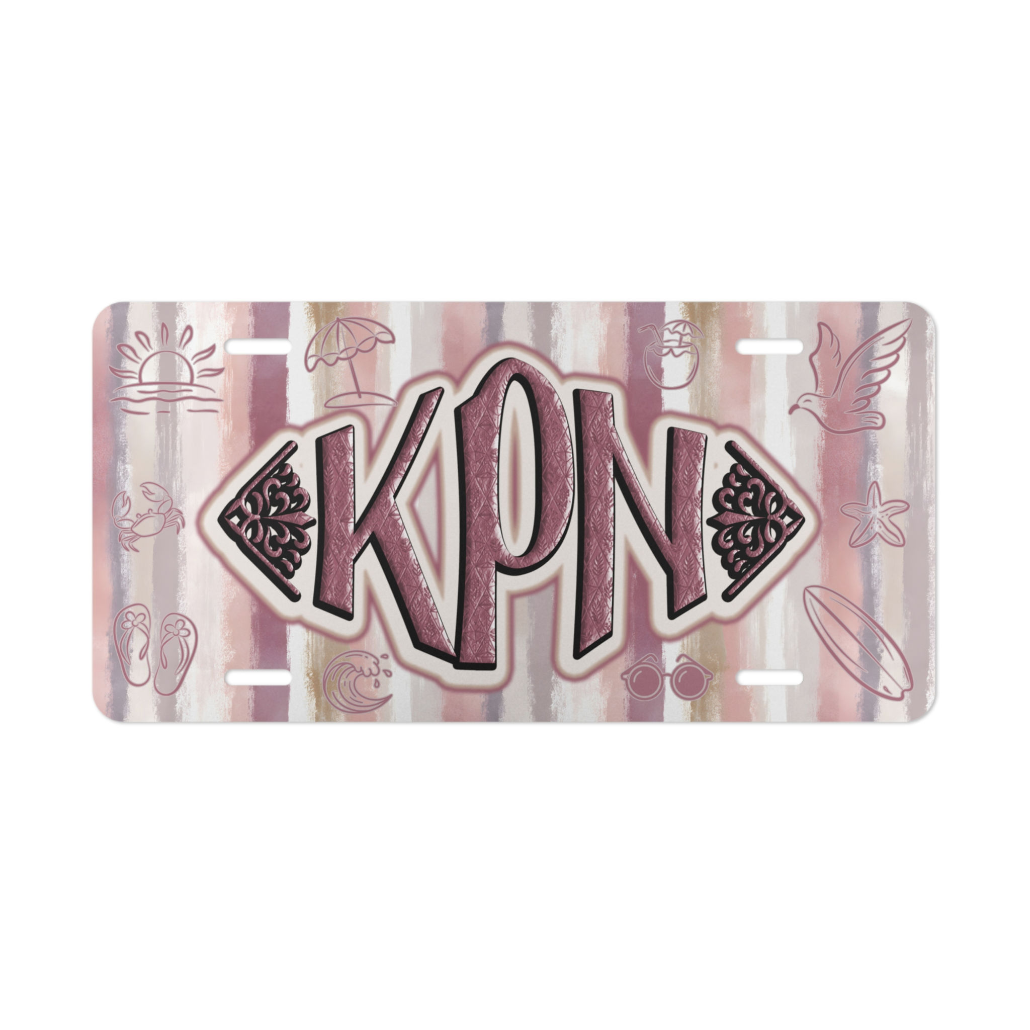 KNP Blush Gray Monogram Vanity Plate with Beachy Icons