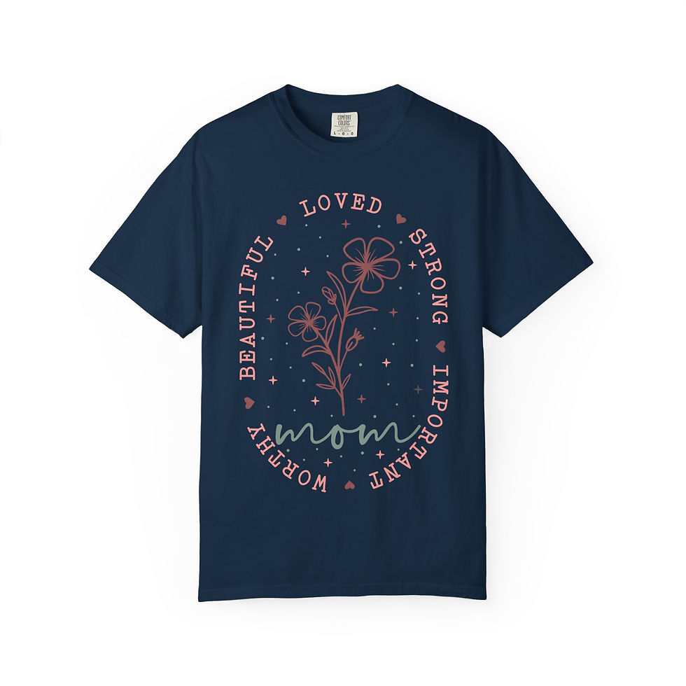 Thumbnail: Mom floral with word oval, Unisex Garment-Dyed T-shirt