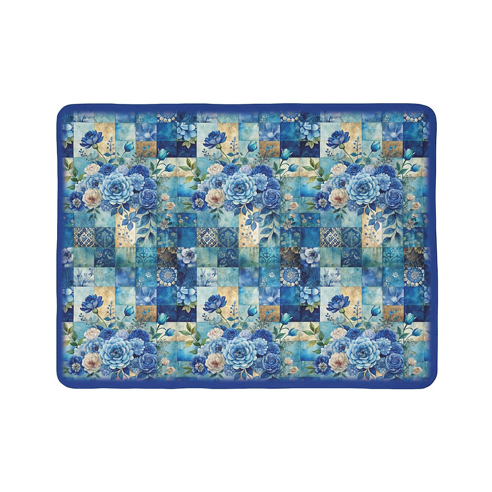 Thumbnail: Blue floral pattern on a mat with a repeating design on white background.