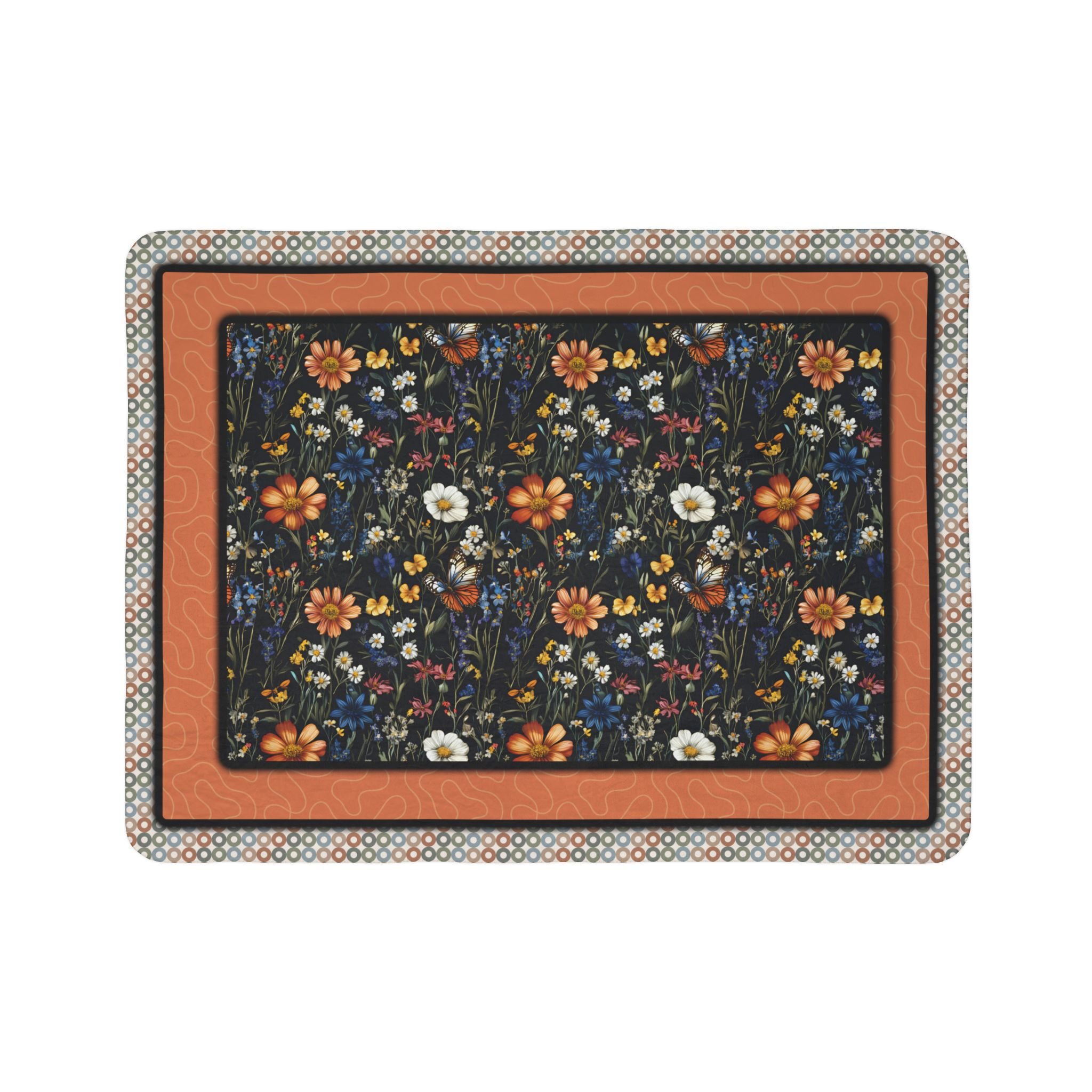 Floral pattern blanket Fall Flower Garden 80x60 - Fleece Sherpa Blanket on white background