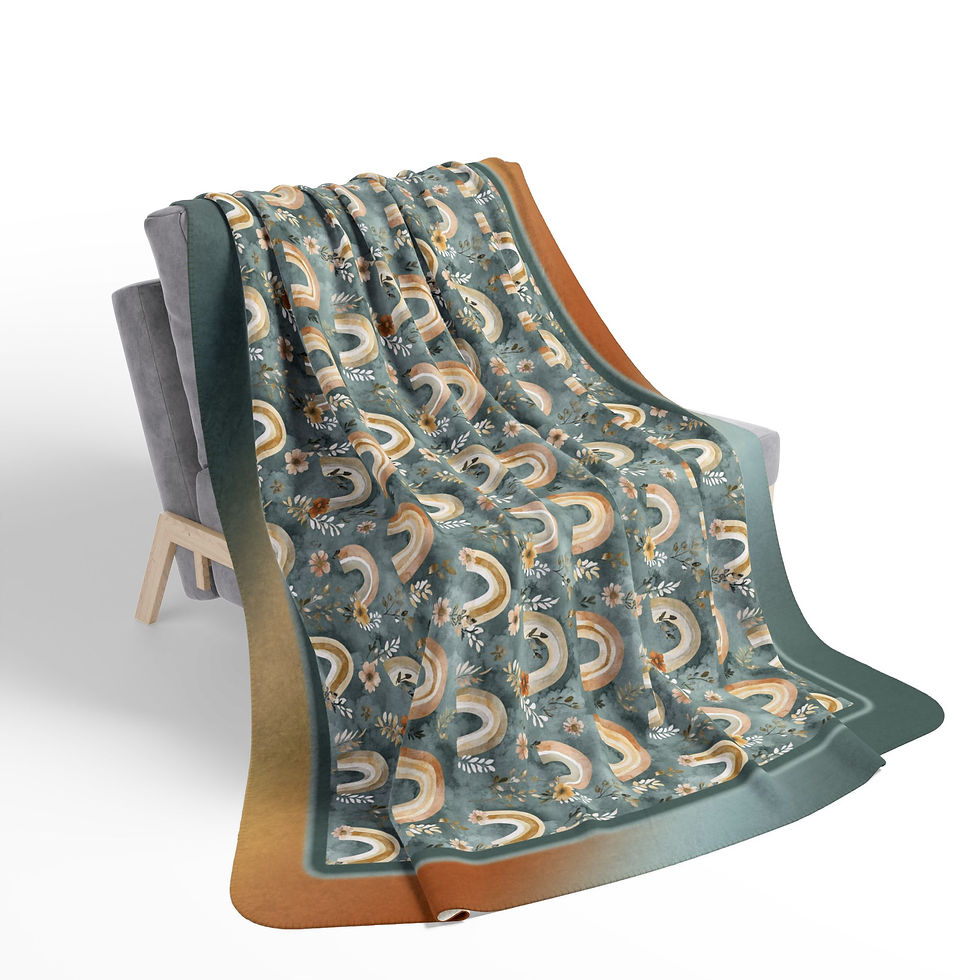 Thumbnail: Boho Rainbows on Green - Fleece Sherpa Blanket