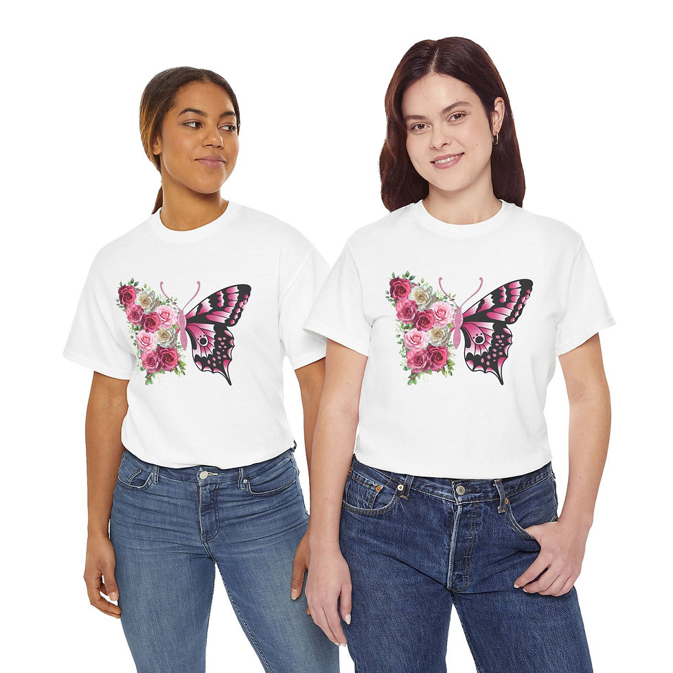 Thumbnail: Butterfly Rose Tee — Pink Floral Half-Butterfly Graphic T-Shirt