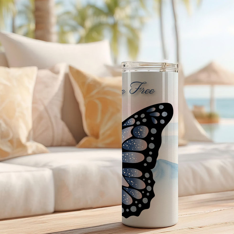Thumbnail: 20oz Skinny Tumbler - Blue Dream Floral Butterfly