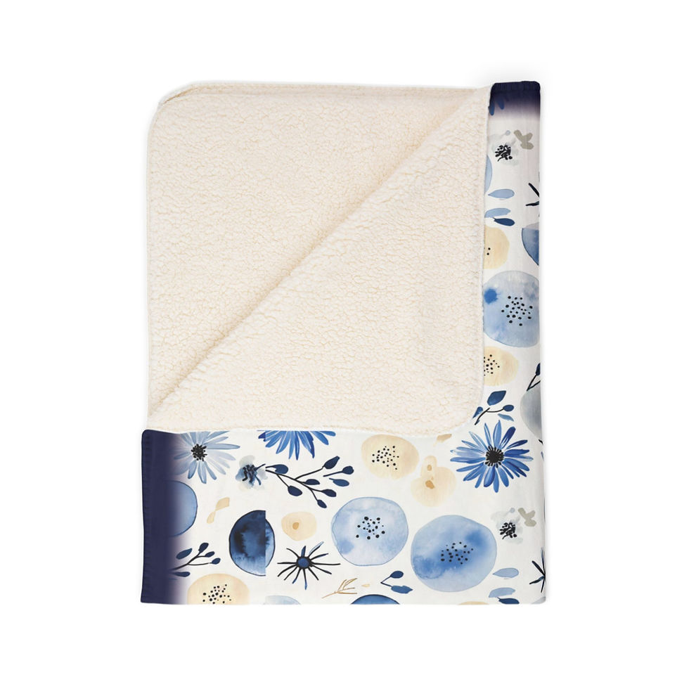 Thumbnail: Floral pattern blanket with blue and yellow design, soft fleece texture.