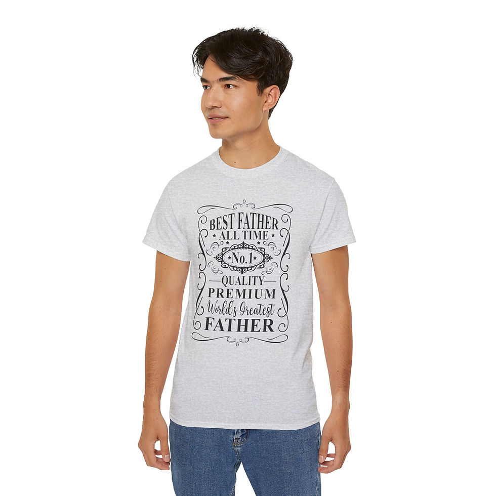 Thumbnail: Man wearing a white t-shirt with "BEST FATHER ALL TIME" graphic printed on it.