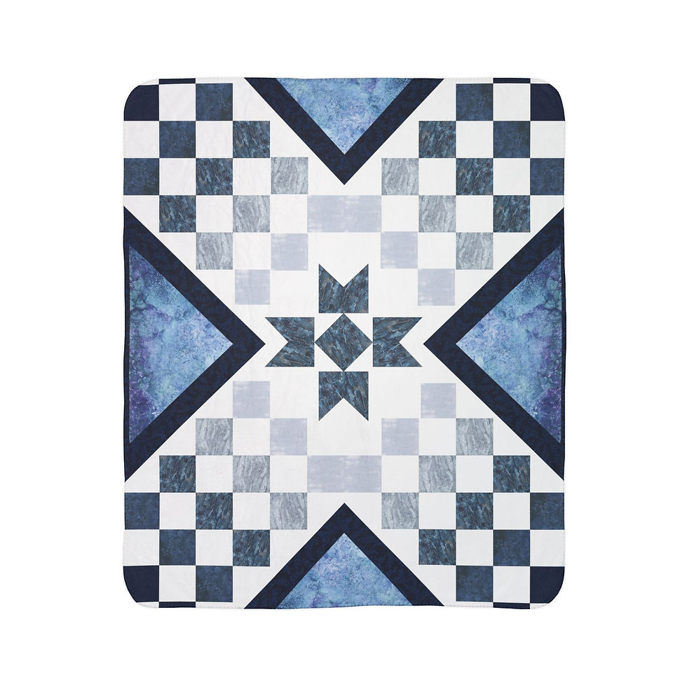 Thumbnail: Blue patterned blanket Pastel X Quilt Look 80x60 - Fleece Sherpa Blanket on white background