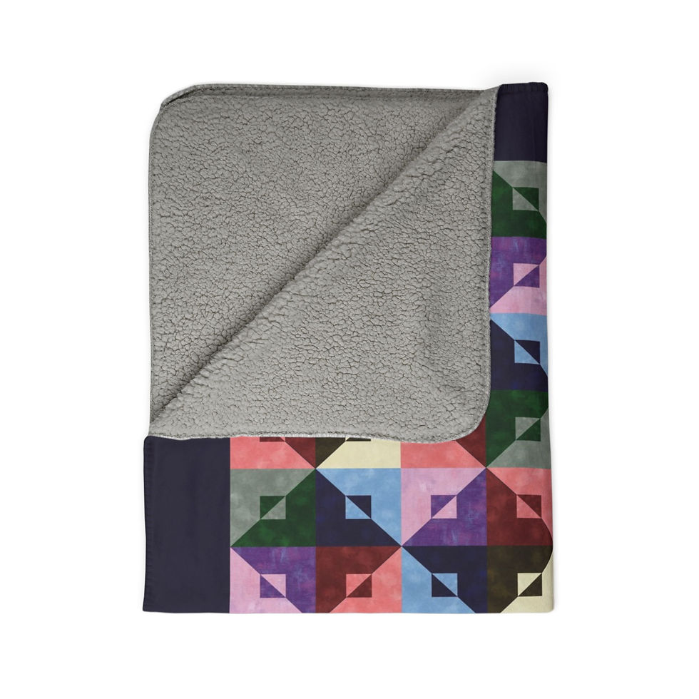 Thumbnail: Fleece Sherpa Blanket with Colorful 3D Squares, folded on a white background.