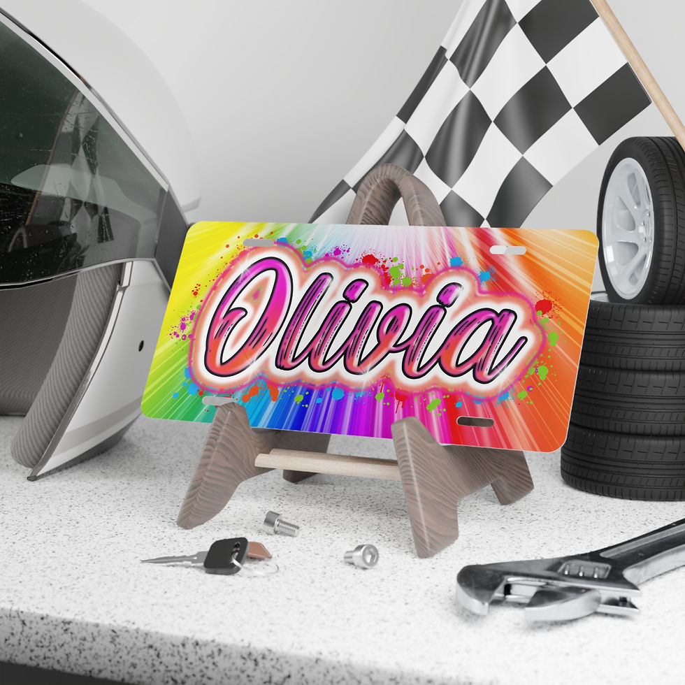 Thumbnail: OLIVIA Personalized Vanity Plate wAirbrush Effect, Custom Car Decor