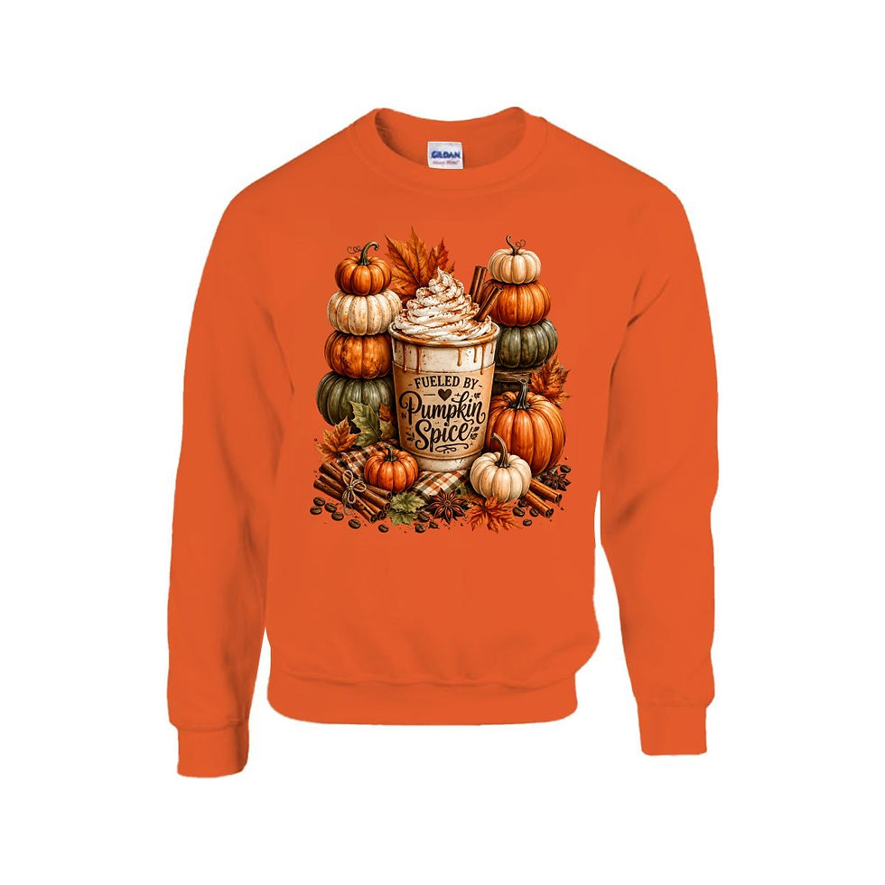 Thumbnail: Fueled by Pumpkin Spice Sweatshirt Printed in USA |Gildan 18000
