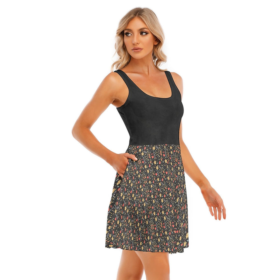 Thumbnail: Import  All-Over Print Women's Tank Dress black red gold floral front right 2