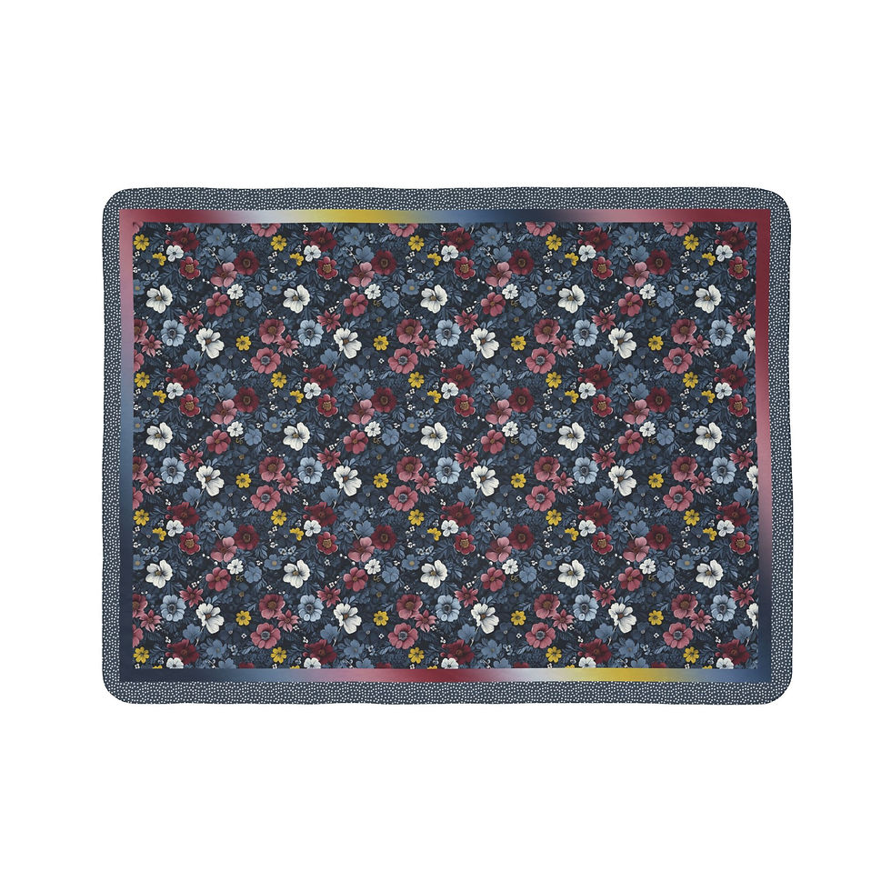 Thumbnail: Navy and Wine Floral Throw 80x60 - Fleece Sherpa Blanket with colorful floral pattern.