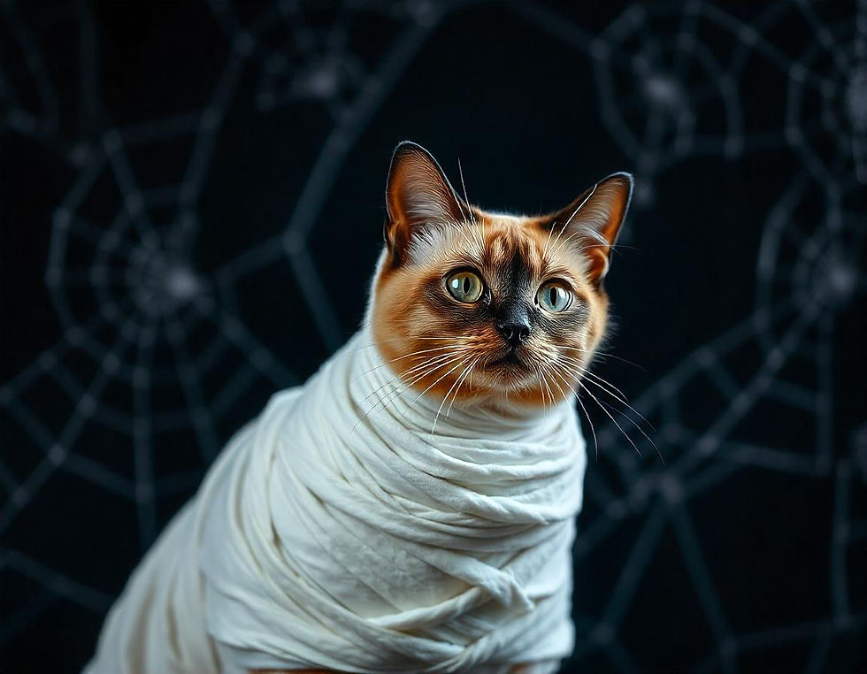 cat dressed up as a a mummy