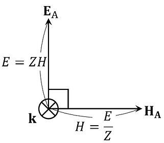 This shows the relationship between the directions of the electric field vector, magnetic field vector, and wave vector.