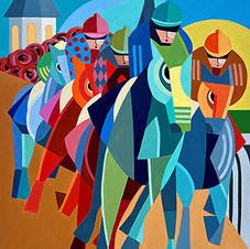 Vibrant horse racing painting inspired by Kentucky Derby