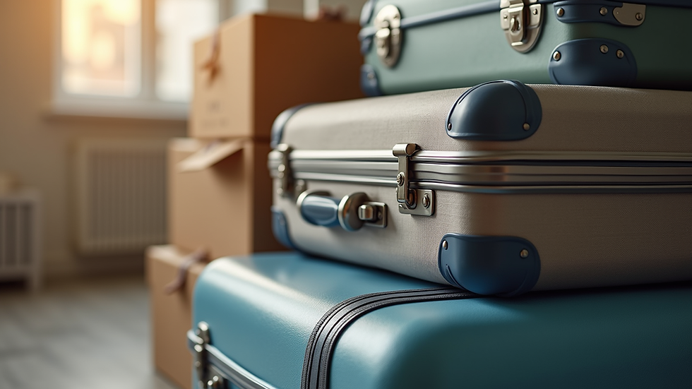 close-up view of packed suitcases ready for international move