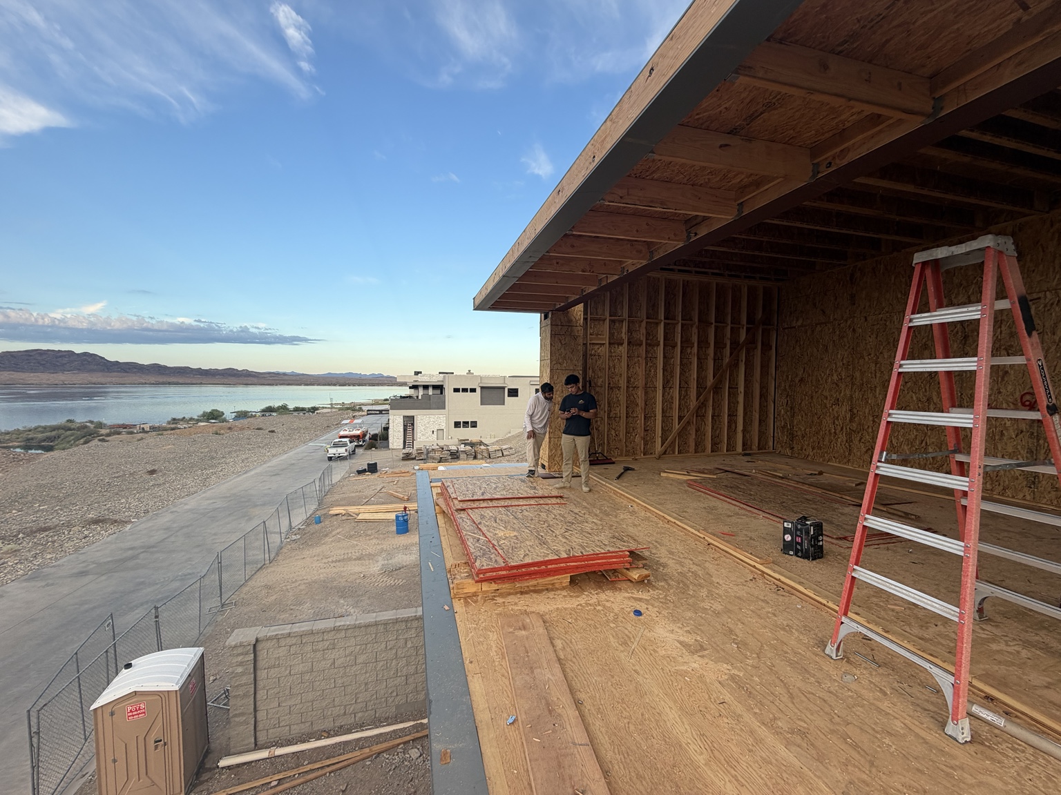 Covered framing with a lake view