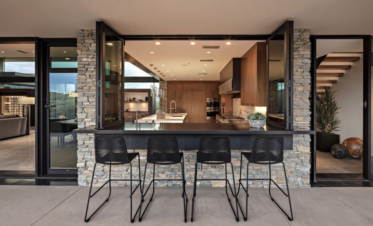 Completed architectural indoor-outdoor entertaining space