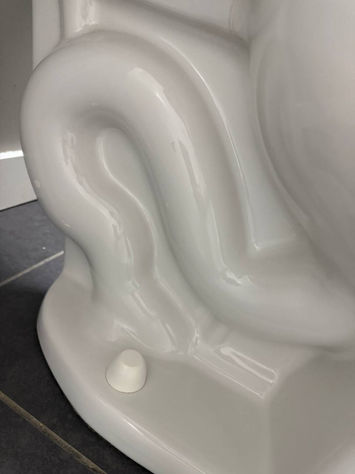 Close-up of cleaned toilet base and curves — smooth and spotless after professional cleaning by Cleanphoria.