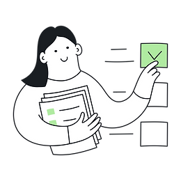 Person holding documents and checking off tasks on a clipboard,
