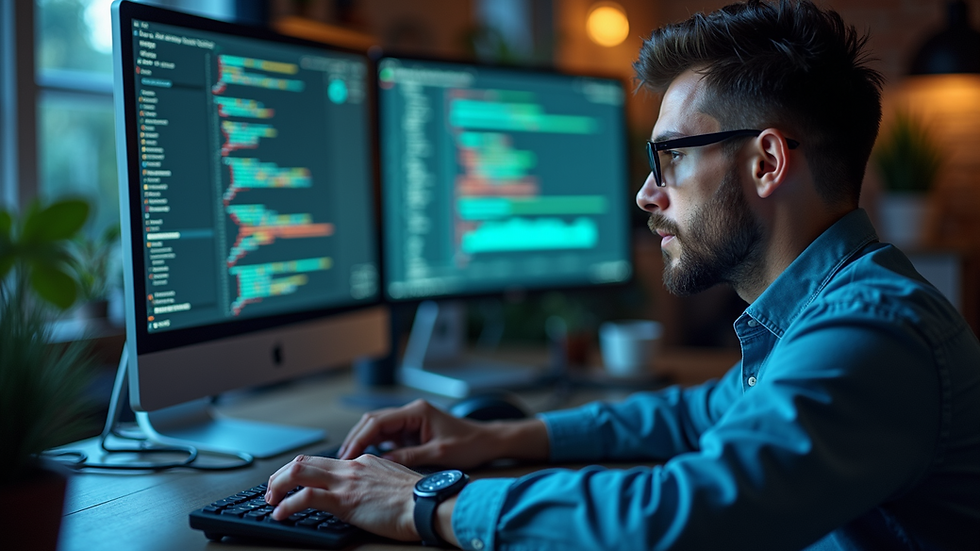 Eye-level view of a software developer working on a custom application