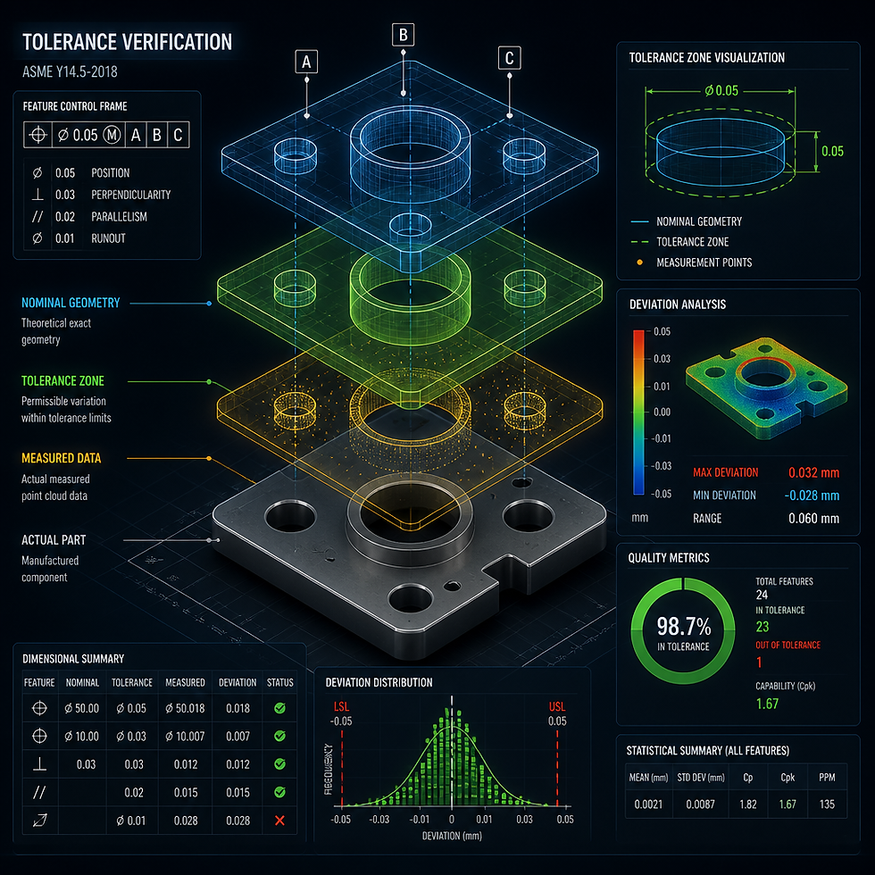 Abstract data visualization of tolerance verification and dimensional measurement specifications