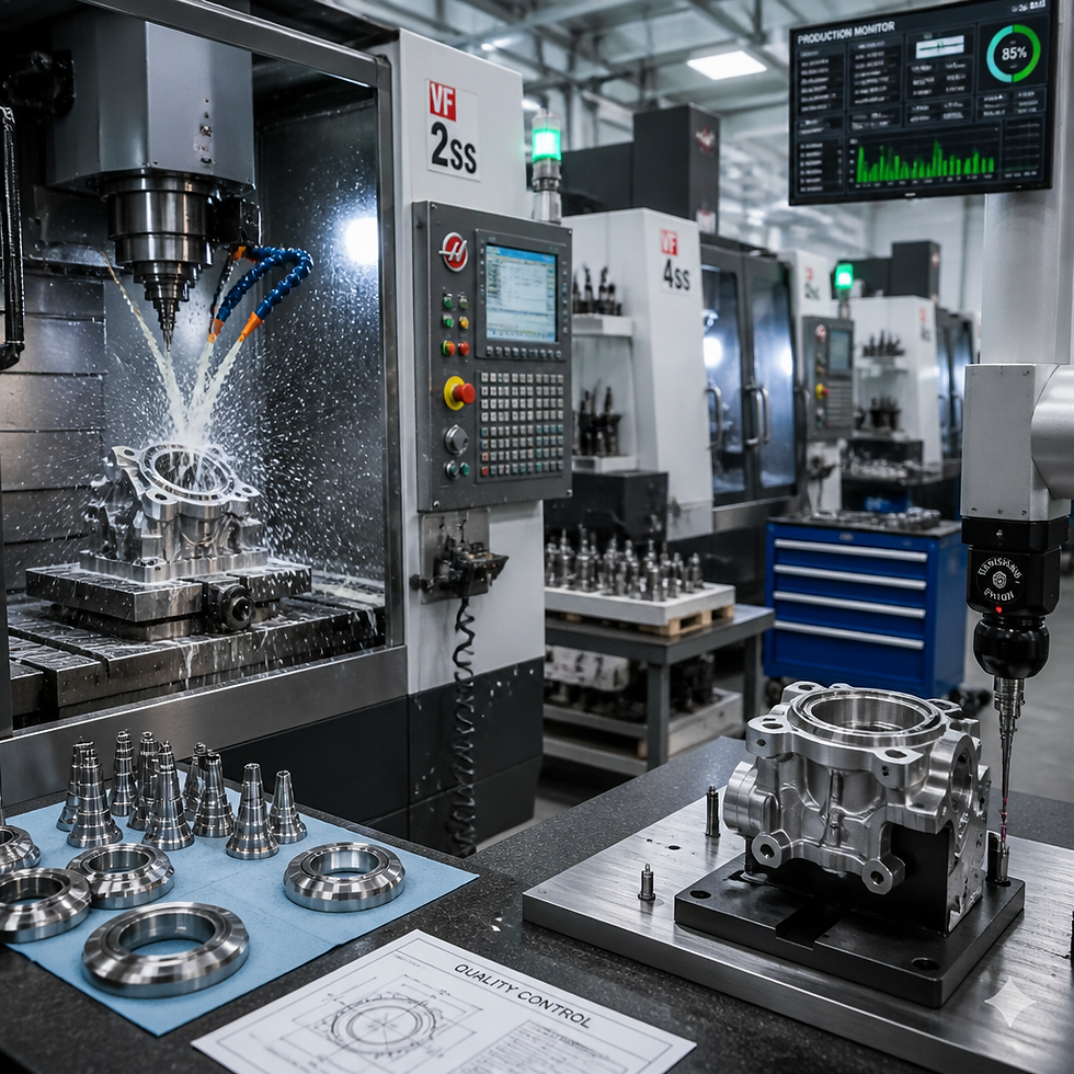 Modern CNC precision machining facility with multiple machines in operation