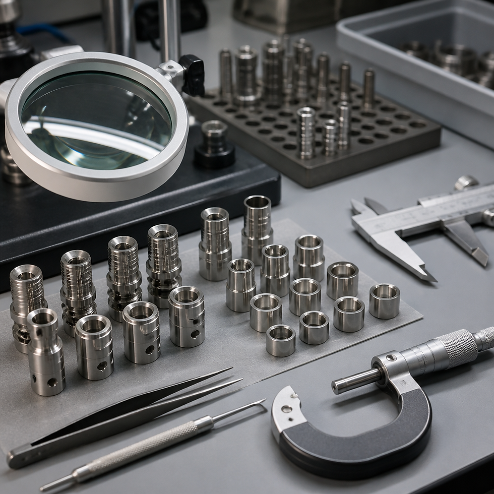 Precision machined parts inspection station with measurement tools