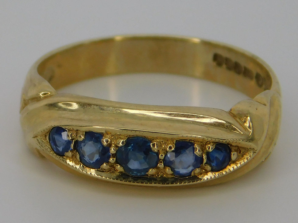 Sapphire Ring, 5 stones, Gold 9ct, Size M 1/2, Antique.