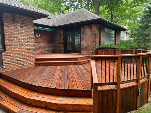 Restoration of an old wooden deck & shed in Port Credit. The deck was left uncoated for many years and as a result became gray, dirty and wrinkled. We brought the deck back to life by cleaning, refacing and then staining the wood with oil based semi-transparent stain.