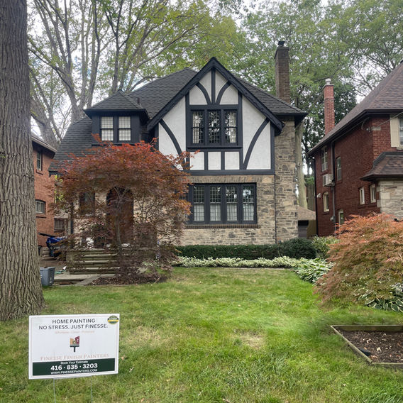 We restored the exterior of a tudor home in the Kingsway. The trim was stripped, sanded, filled and restored to look like new. Part of the window ledge was rotting so we cut out the rotting pieces and used wood resin to restore the trim.